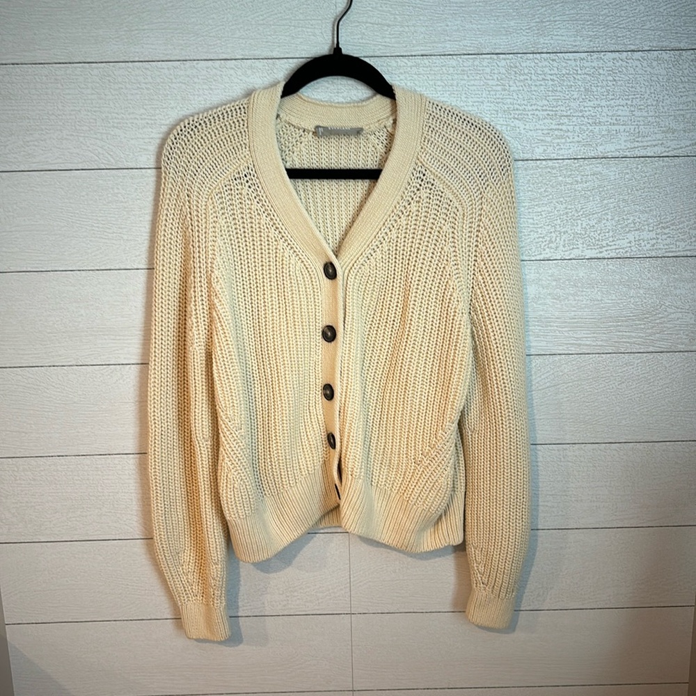 Everlane the Texture Cotton Cardigan Cream Chunky Knit Button Front Size Large
